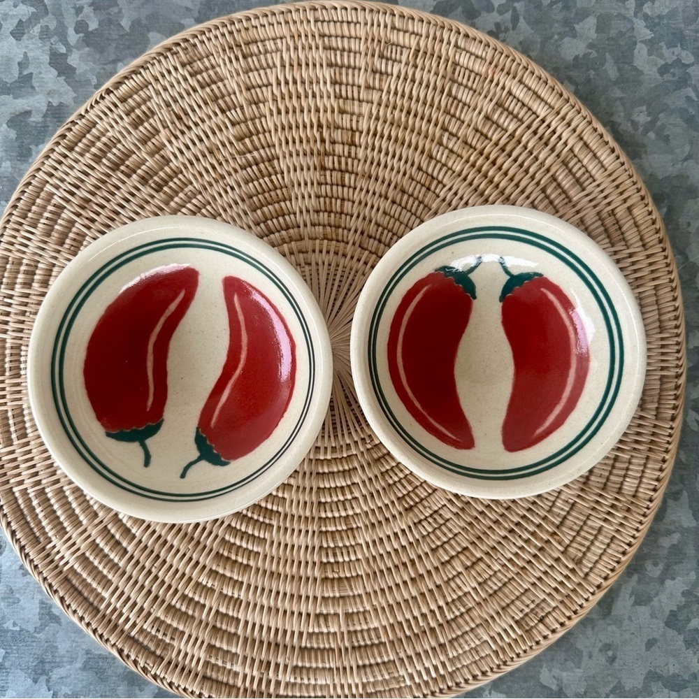 TWO‎ Handcrafted Southwestern Studio Pottery Bowls Chili Pepper signed Jerome AZ